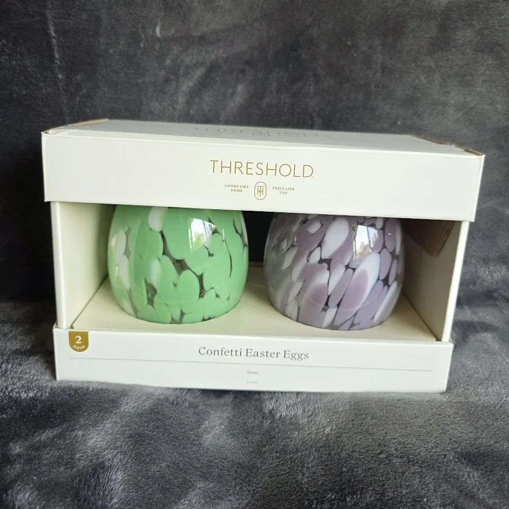 New Threshold 2pk Confetti green and purple Glass Easter Eggs 9.4'